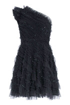 Spiral Sequin One-Shoulder Micro Mini Dress